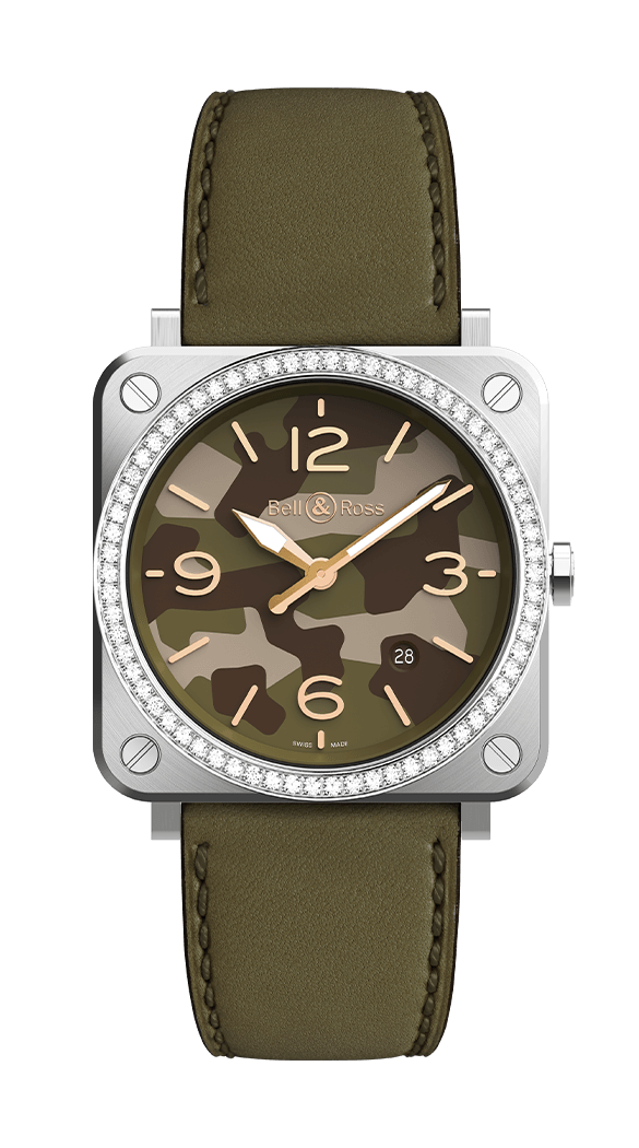 Bell & Ross BR S Reloj de camuflaje verde con diamantes BRS-CK-ST-LGD/SCA