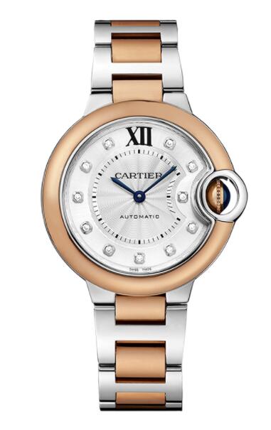 Cartier Ballon Bleu 33 mm acero oro rosa diamante marcar W3BB0006 Reloj