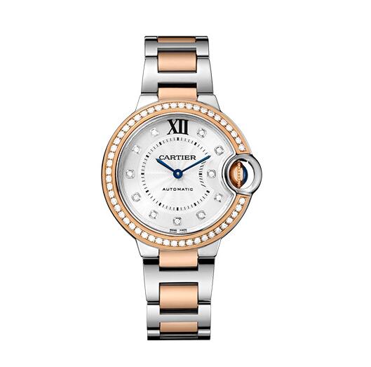 Cartier Ballon Bleu 33 mm Senoras Acero 18K Oro rosa Diamantes W3BB0023 Reloj