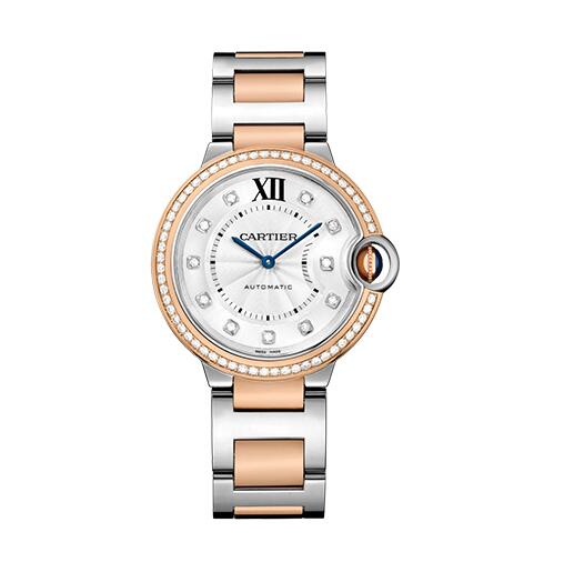 Cartier Ballon Bleu 36 mm Acero inoxidable y oro rosa y diamantes Mujer reloj W3BB0024 Reloj