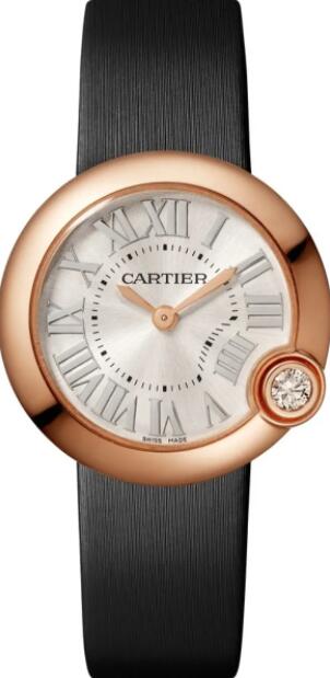 Cartier Ballon Bleu Silver Dial 18K Rose Gold Leather Strap Mujer WGBL0008 Reloj