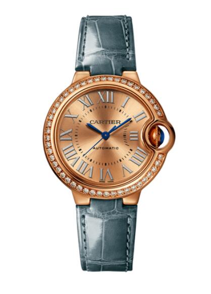 Cartier Ballon Bleu de Cartier Rose Gold Diamond Correa de cuero Mujer WJBB0076 Reloj