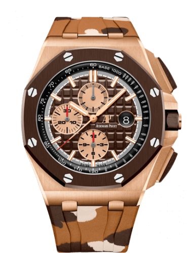 Replica reloj Audemars Piguet Royal Oak Offshore 42 Oro rosado/Ceramica/Caqui/Caucho 26401RO.OO.A087CA.01