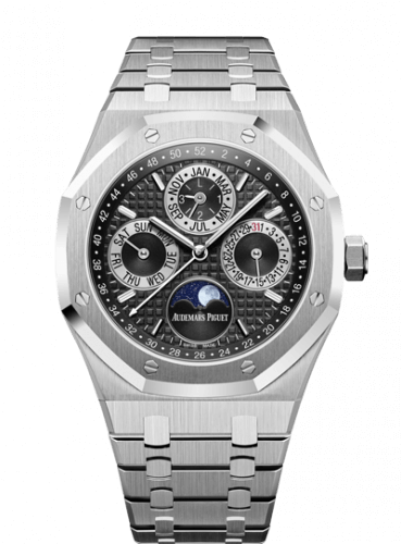 Replica reloj Audemars Piguet Royal Oak Calendario perpetuo 41 Platino/Negro 26597PT.OO.1220PT.01