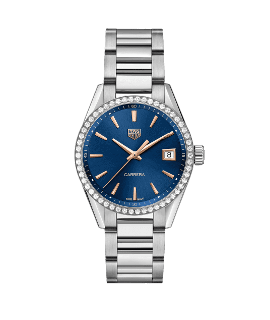 TAG Heuer Carrera Ladies cuarzo esfera azul con bisel de diamantes unisex