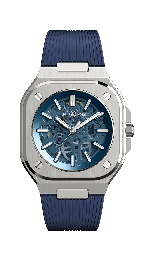 Bell & Ross BR 05 Acero inoxidable/Azul esqueleto/Correa (BR05A-BLU-SKST/SRB)