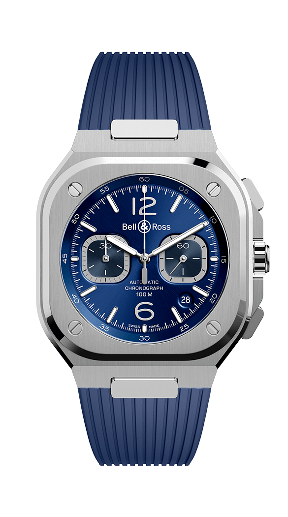 Bell & Ross BR-05-Chrono Correa de caucho de acero azul BR05C-BU-ST/SRB