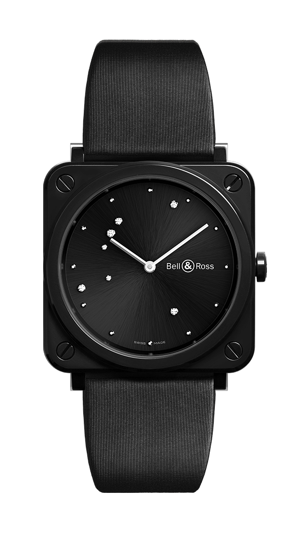 Bell & Ross Instruments Reloj para dama con esfera negra de cuarzo con aguila y diamante negro BRS-EBL-CE/SCA