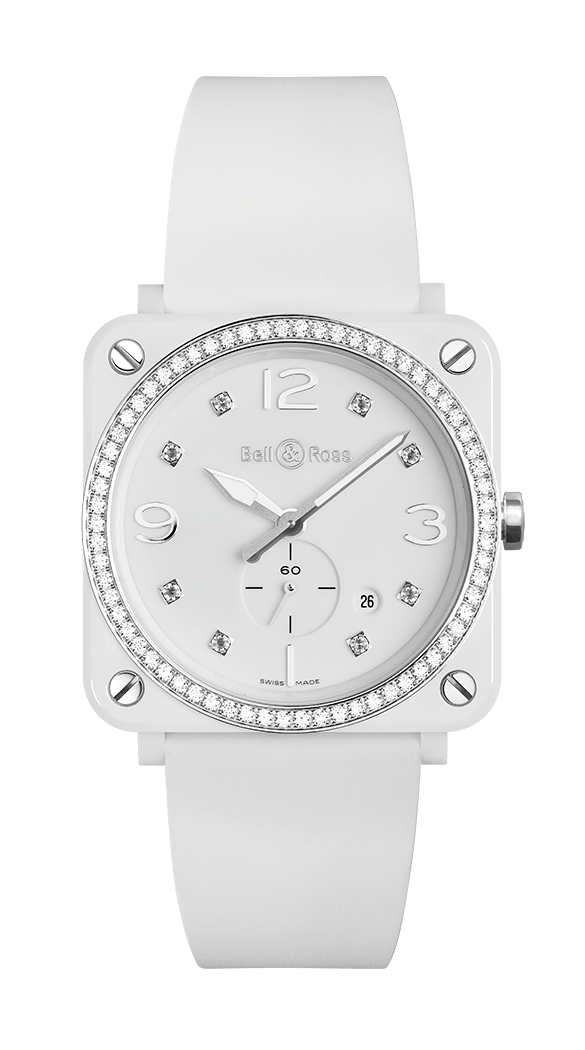 Bell & Ross Aviation BR S Quartz White Ceramic Diamonds Ceramic Correa Reloj para mujer