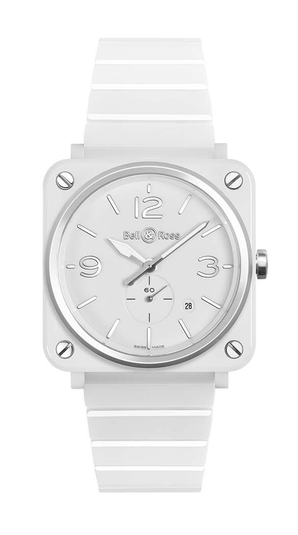 Reloj Bell & Ross de ceramica blanca de cuarzo de 39 mm BRS-WH-CES-SCE