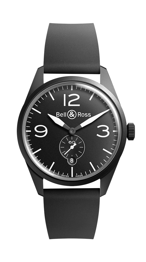 Bell & Ross BR 123 Correa de caucho de carbono original 41 mm reloj BRV123-BL-CA/SRB