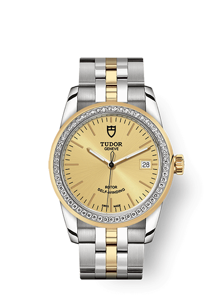 Tudor Glamour Date 36 Acero inoxidable/Oro amarillo/Champan/Correa m55003-0028