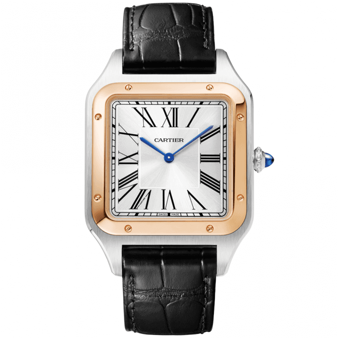 Cartier Santos Dumont XL de acero y oro rosa de 18 quilates esfera plateada W2SA0017