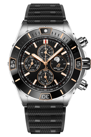 Imitacion Breitling Super Chronomat Correa de caucho con esfera negra para hombre I19320251B1S1