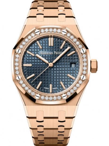 Audemars Piguet Royal Oak Automatico Oro rosa 37 mm Esfera azul Diamante 15551OR.ZZ.1356OR.02 Reloj