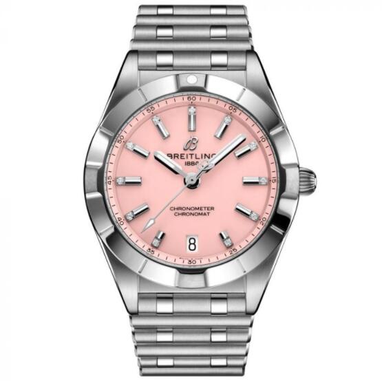 Breitling Chronomat 32 diamante esfera rosa acero inoxidable A77310101K1A1 Reloj