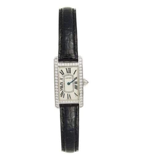 Cartier Tank Americaine 18k oro blanco diamante cocodrilo 19 mm WB707331 Reloj