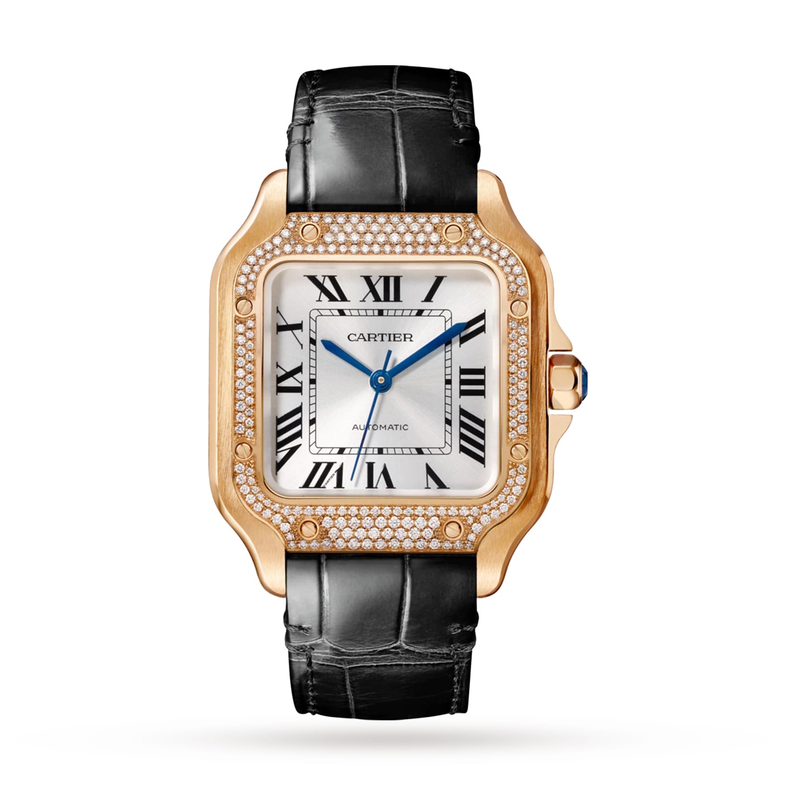 Reloj Cartier Santos De Cartier Movimiento Automatico Medio Oro Rosa Diamantes WJSA0012