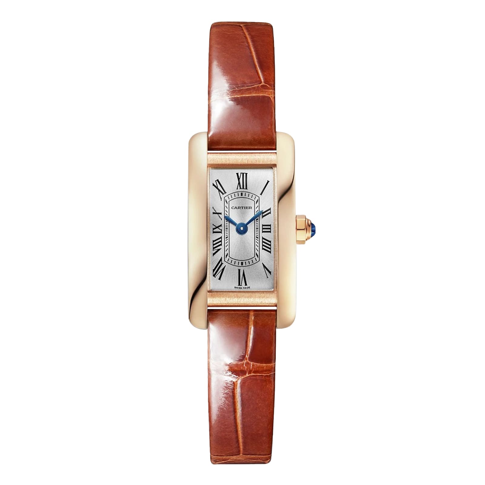 Reloj Cartier Tank Americaine mini movimiento de cuarzo cuero oro rosa WGTA0132