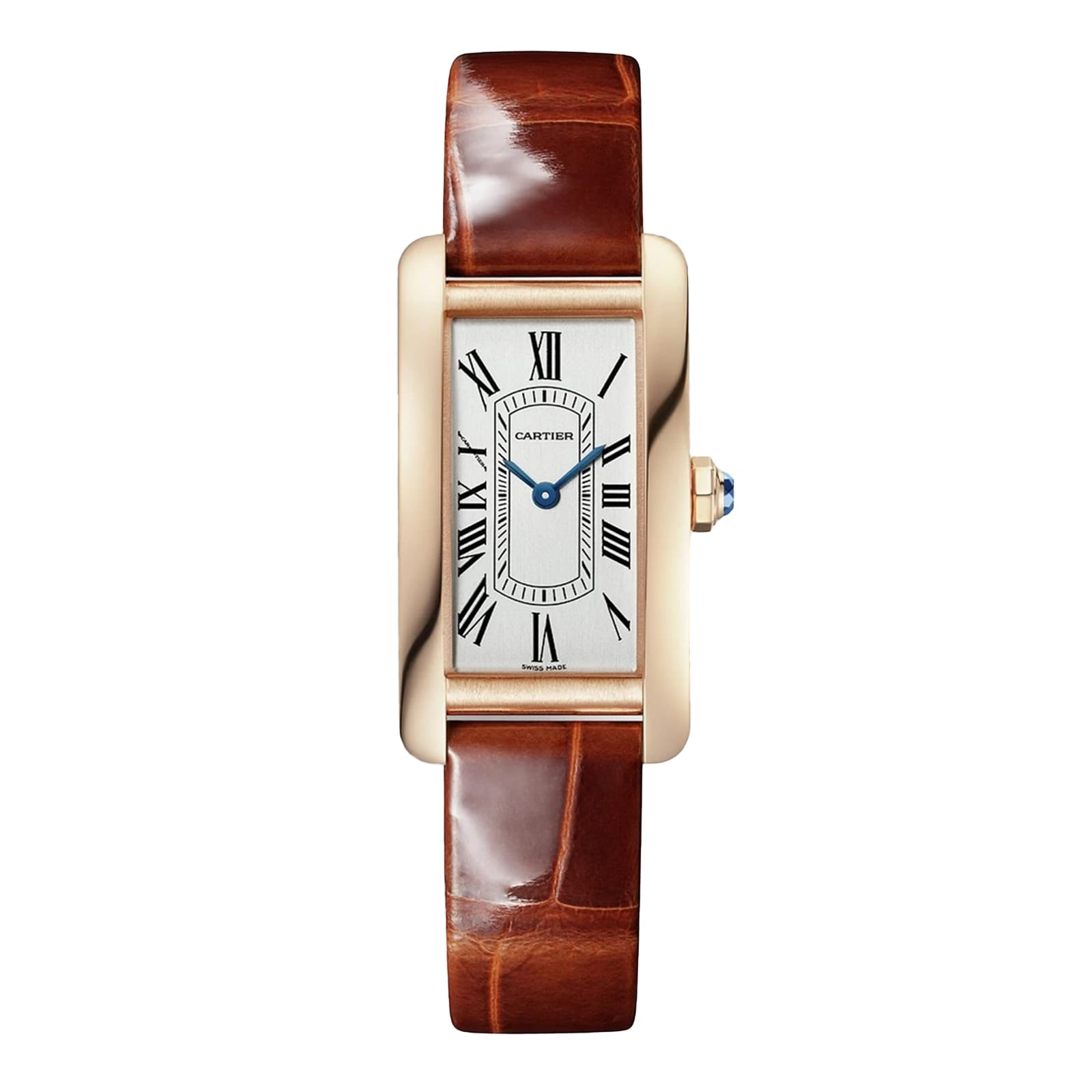 Reloj Cartier Tank Americaine Pequeno Movimiento de Cuarzo Cuero Oro Rosa WGTA0133