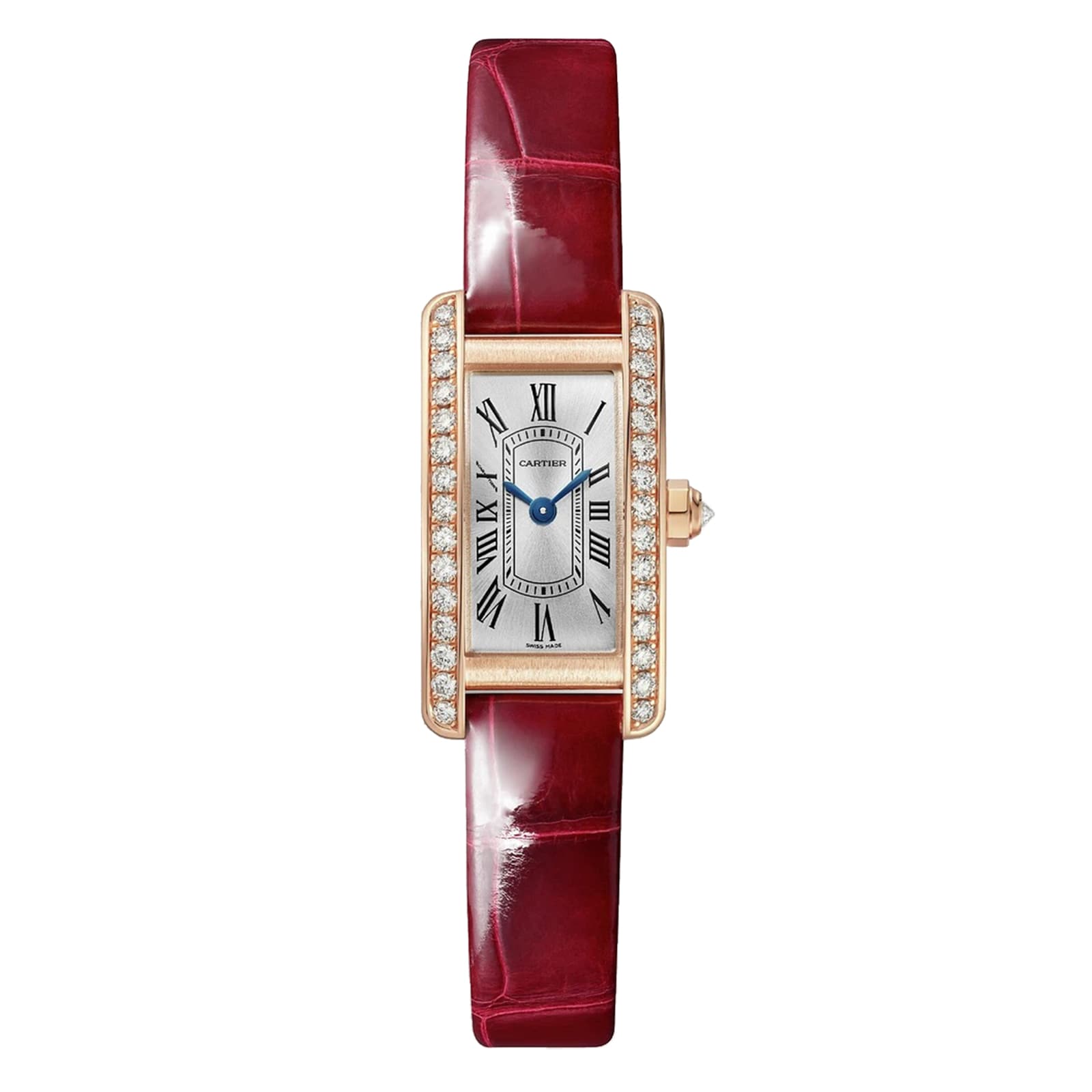 Reloj Cartier Tank Americaine Mini Movimiento de Cuarzo Cuero Oro Rosa WJTA0041