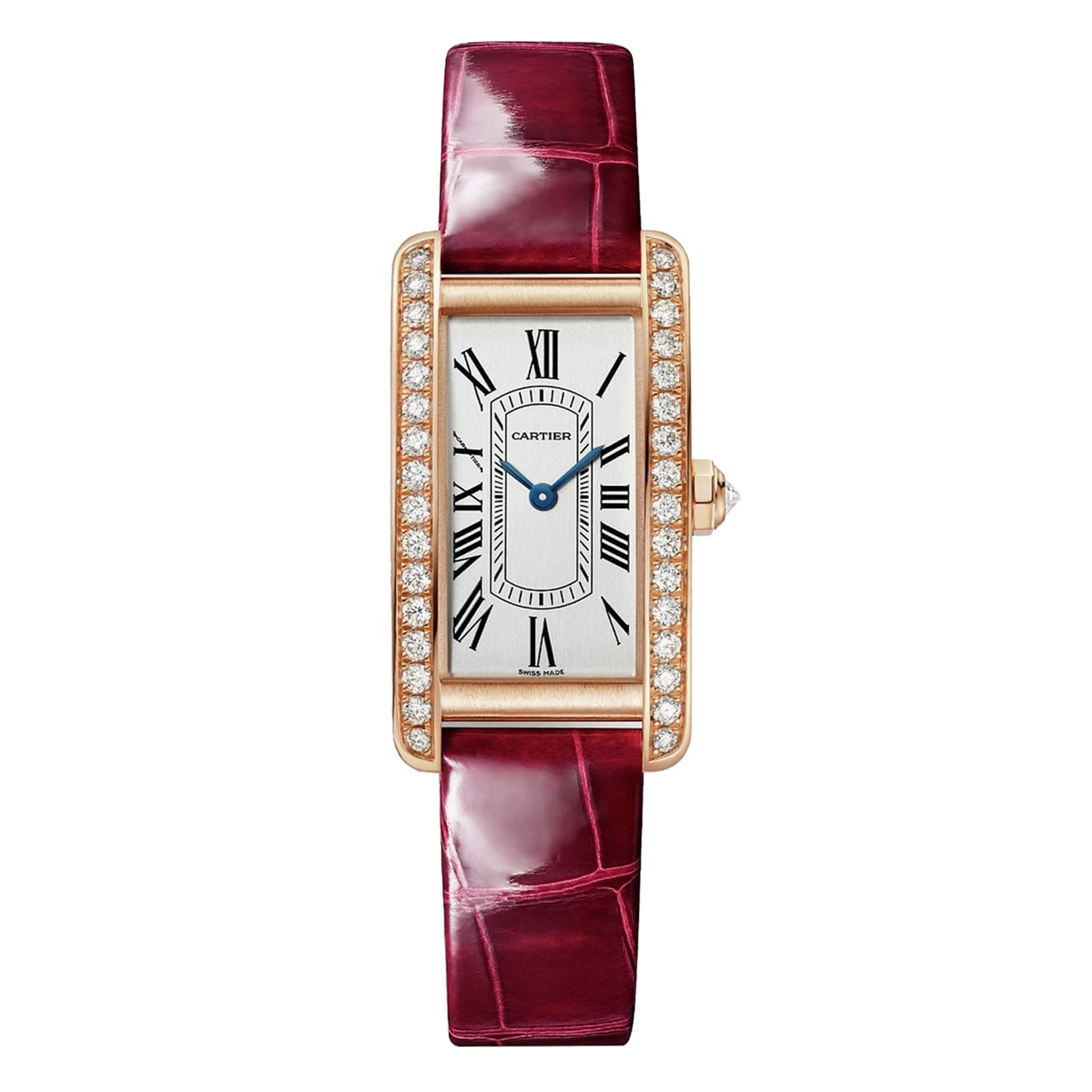 Reloj Cartier Tank Americaine Pequeno Movimiento de Cuarzo Cuero Oro Rosa WJTA0042