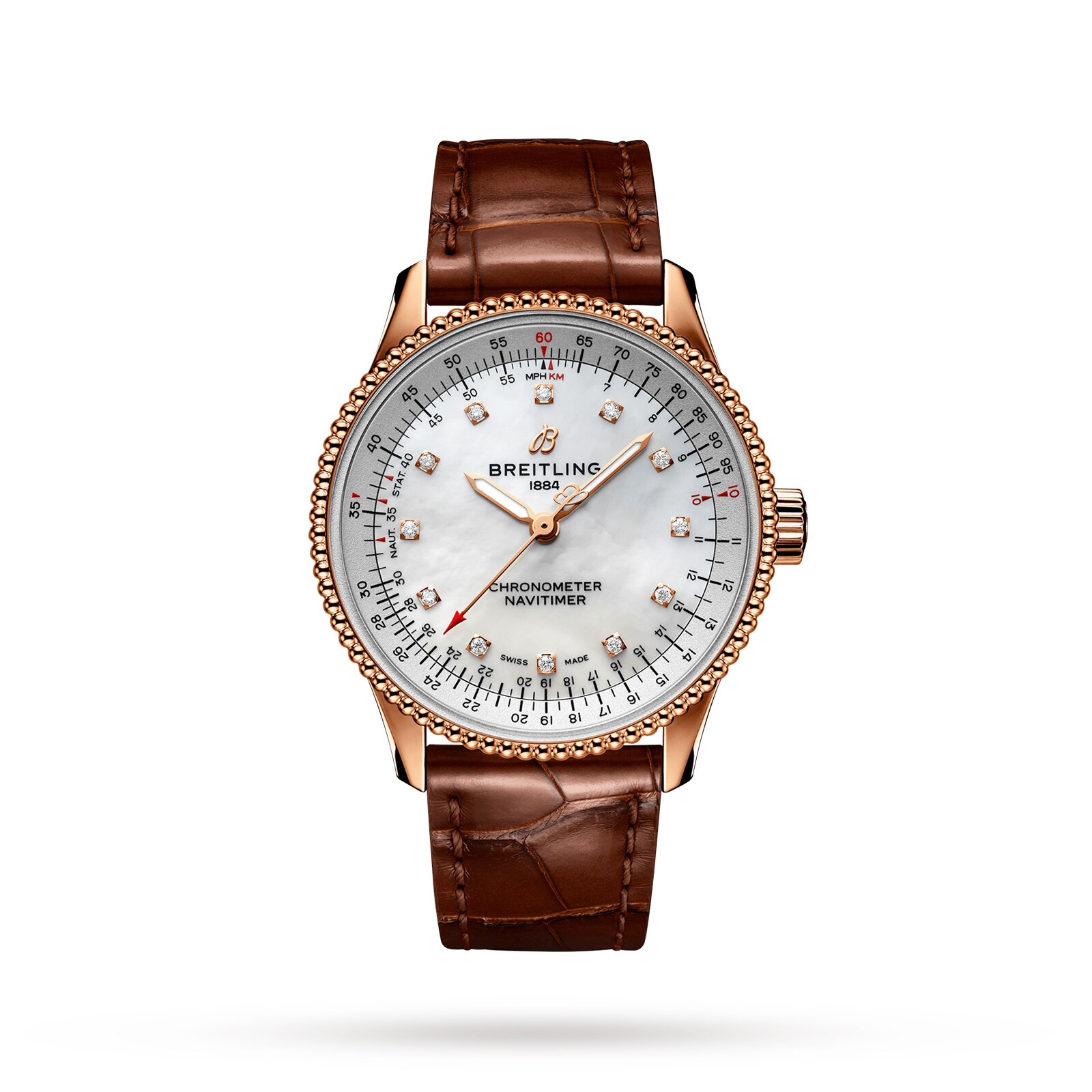 Reloj Breitling Navitimer Automatico 35 con correa de cuero marron en oro rojo de 18 k R17395211A1P2