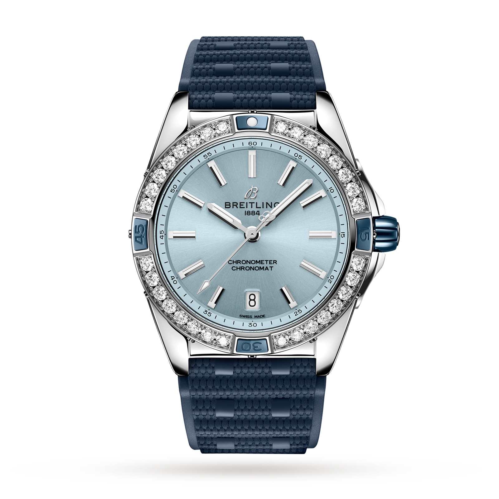 Reloj Breitling Super Chronomat Automatico 38 con correa de caucho azul A17356531C1S1