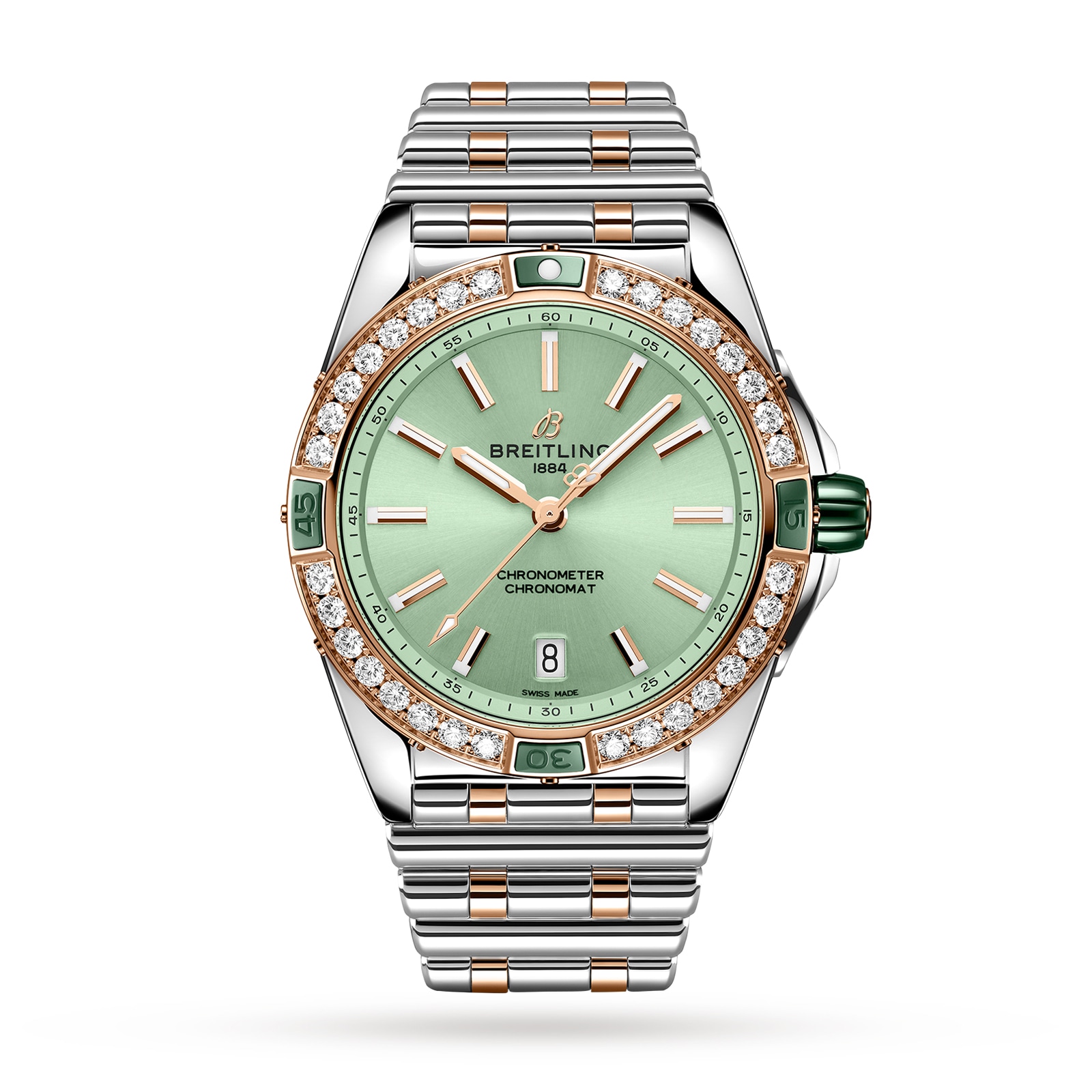 Reloj Breitling Super Chronomat Automatico 38 de acero inoxidable verde y oro rosa de 18 quilates U17356531L1U1
