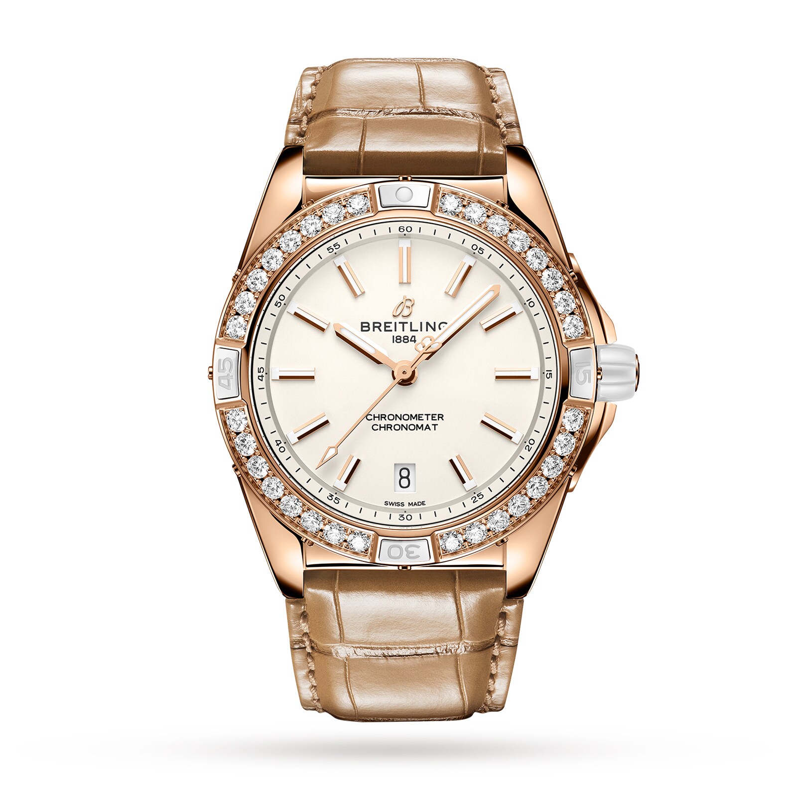 Reloj Breitling Super Chronomat Automatico 38 Origins blanco con correa de cuero marron en oro rosa de 18 quilates R17356531G1P1