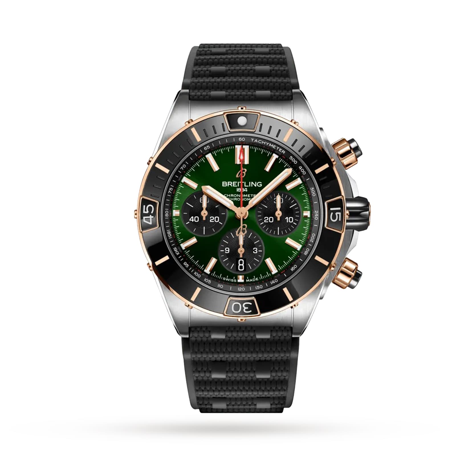 Reloj Breitling Super Chronomat B01 44 de acero inoxidable y correa de caucho en oro rojo de 18 k UB0136251L1S1