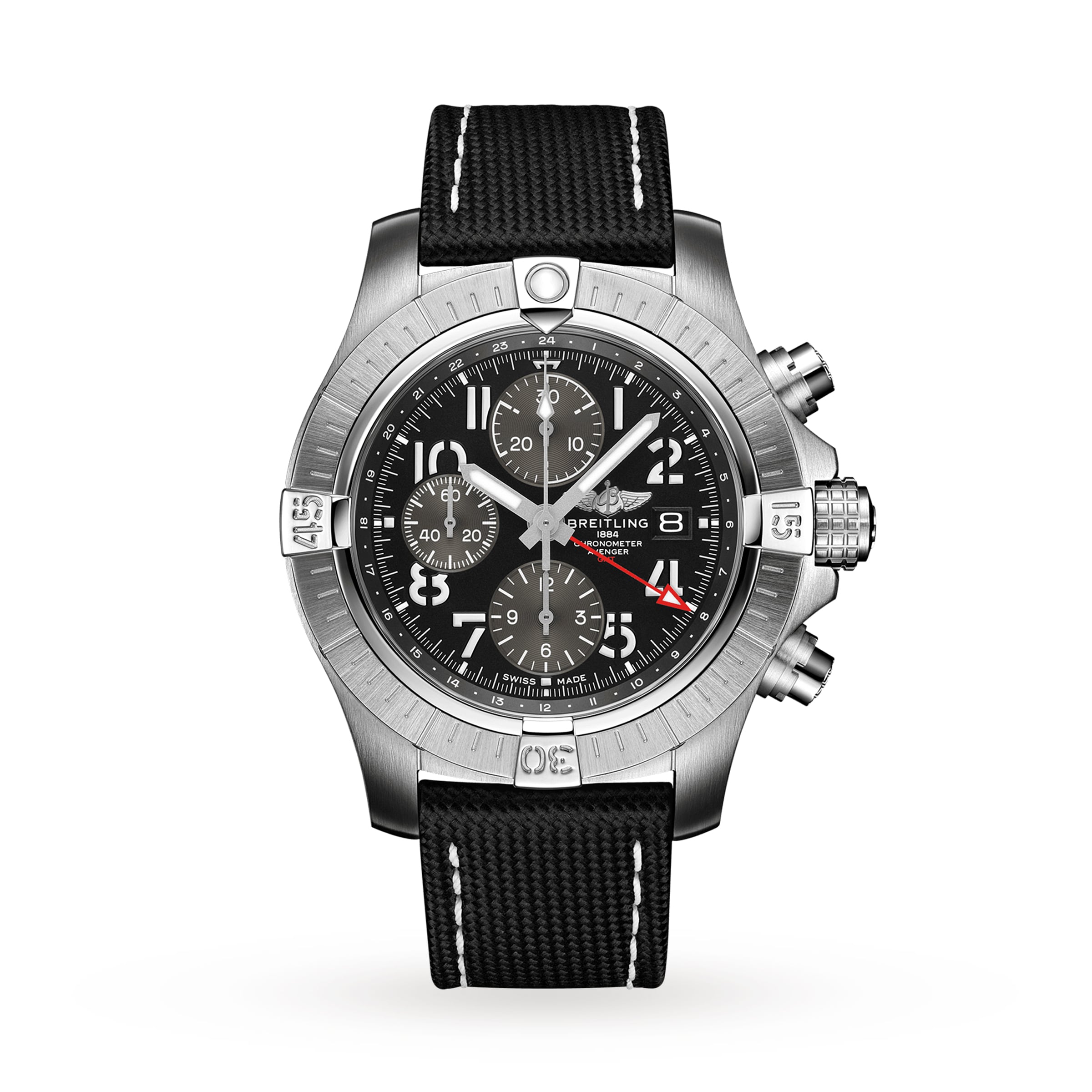 Reloj Breitling Avenger Cronografo GMT 45 con correa de cuero de acero inoxidable A24315101B1X2