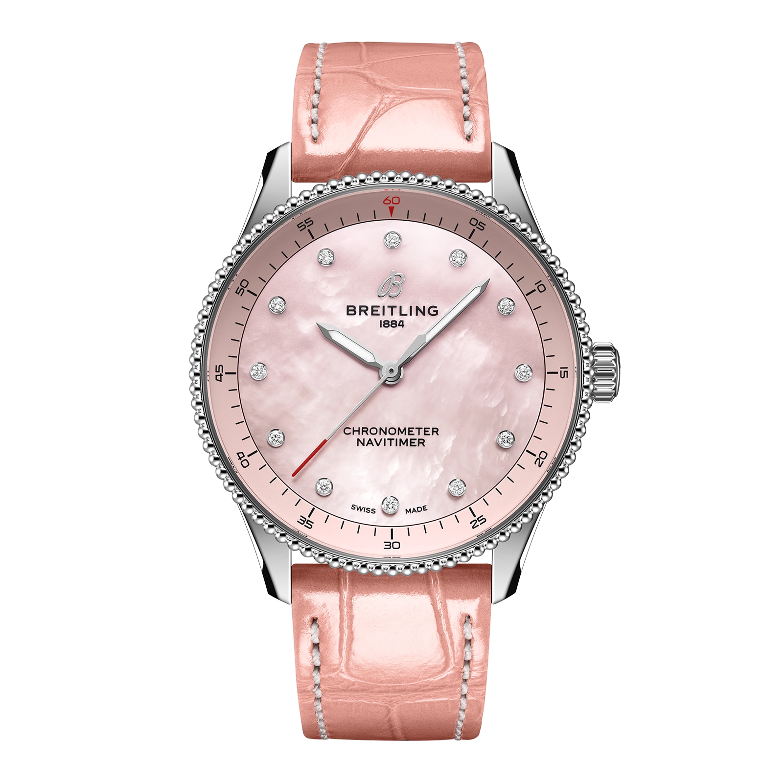 Reloj Breitling Navitimer 32 mm para mujer Cocodrilo de nacar rosa A77320D91K1P1