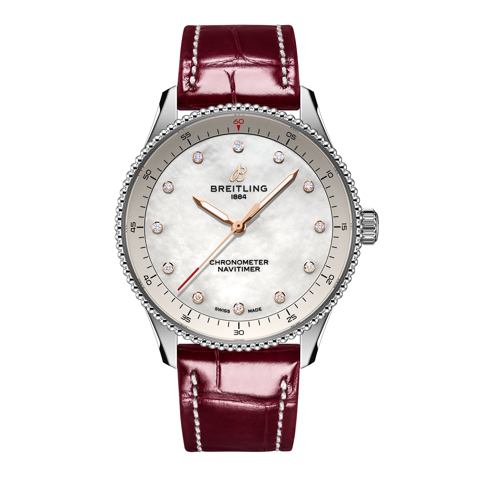 Reloj Breitling Navitimer 32 mm para mujer Cocodrilo de nacar blanco A77320E61A2P2