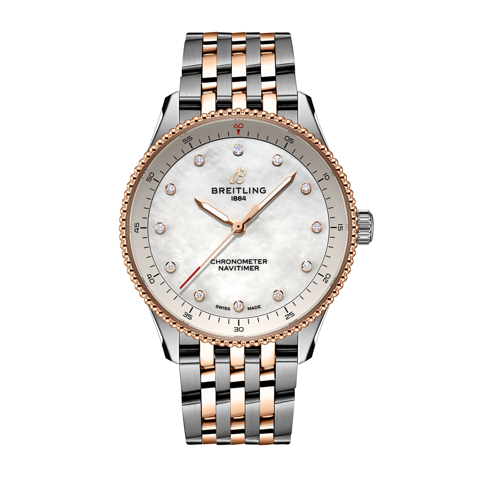 Reloj Breitling Navitimer 32 mm para mujer Acero inoxidable de nacar blanco y oro rojo de 18 k U77320E61A1U1