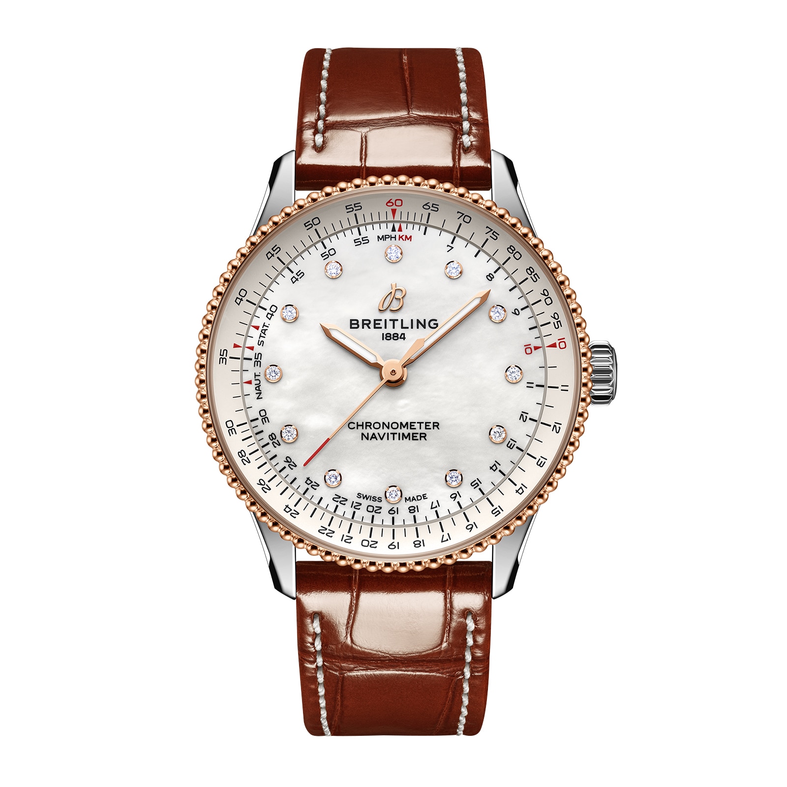 Reloj Breitling Navitimer 36 mm para mujer Cocodrilo de nacar blanco U17327211A1P1