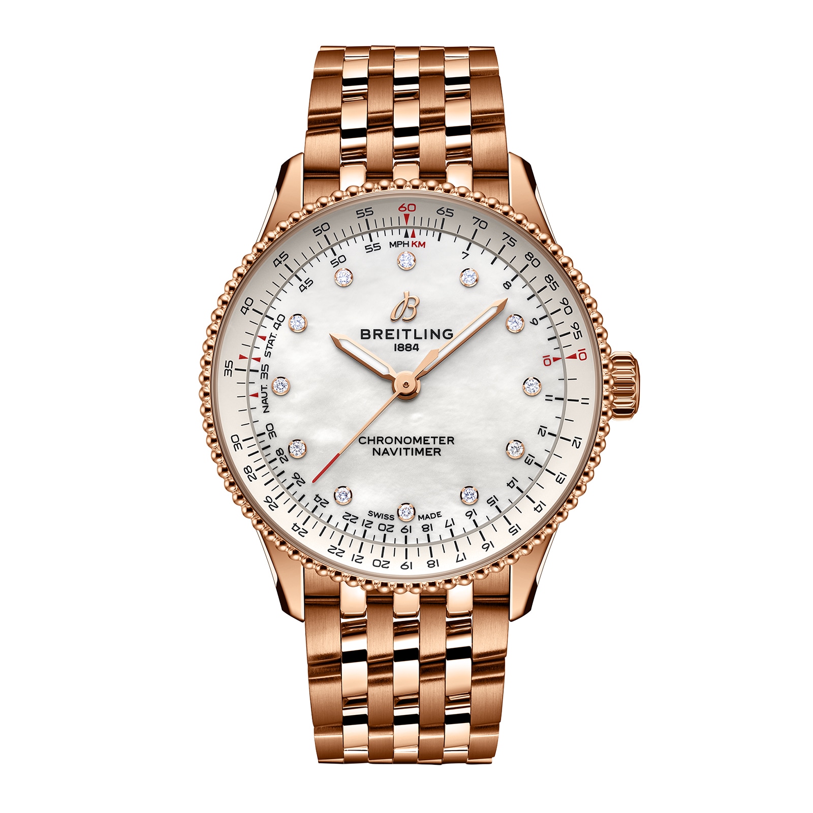 Reloj Breitling Navitimer 36 mm para mujer Madreperla blanca Oro rojo de 18 k R17327211A1R1