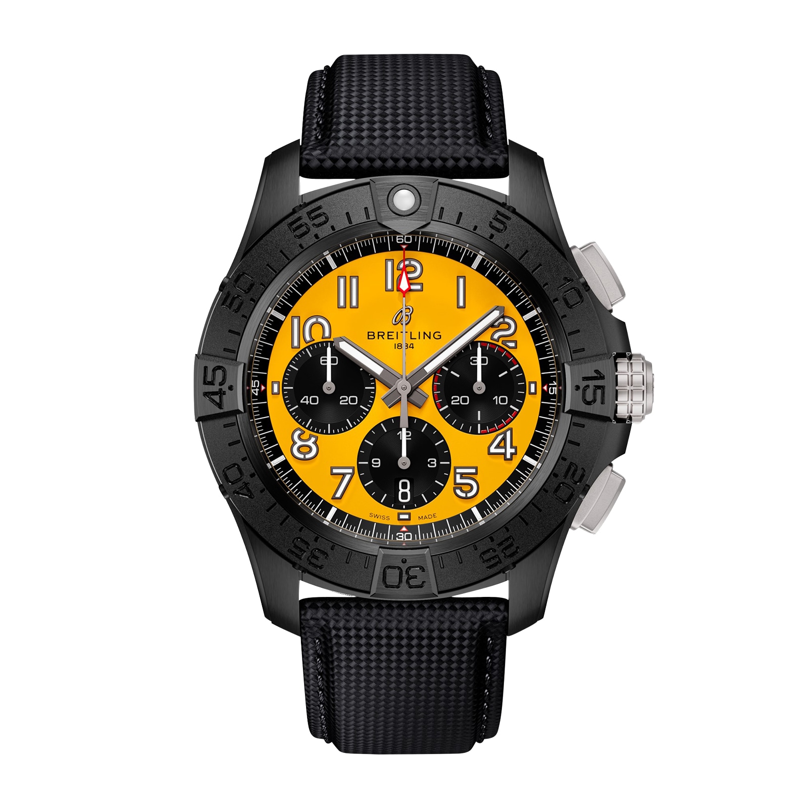 Reloj Breitling Avenger B01 Cronografo 44 mm Night Mission para hombre Cuero negro amarillo SB0147101I1X2