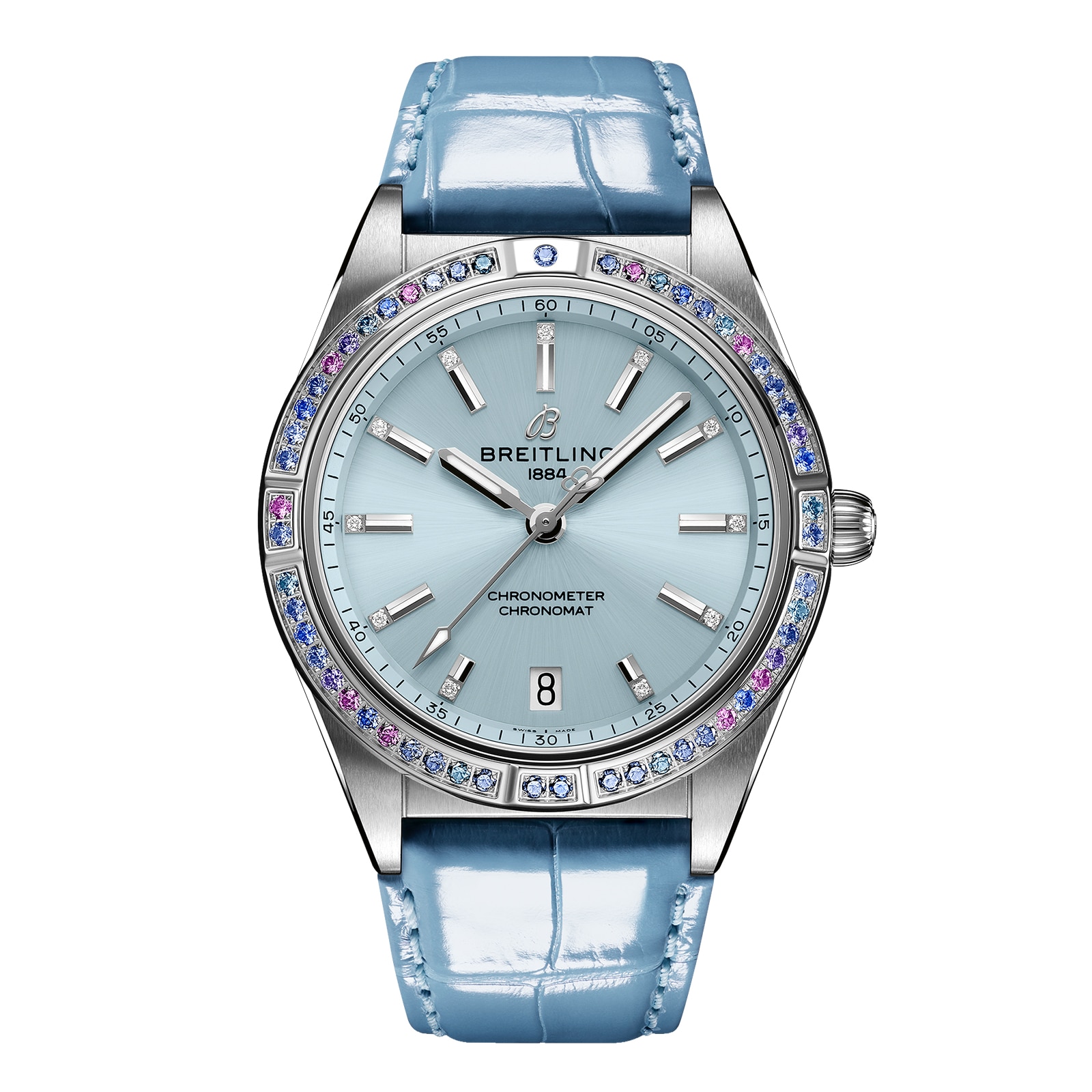 Reloj Breitling Chronomat Automatico 36 de mujer con correa de cuero azul hielo del Mar del Sur G10380611C1P1