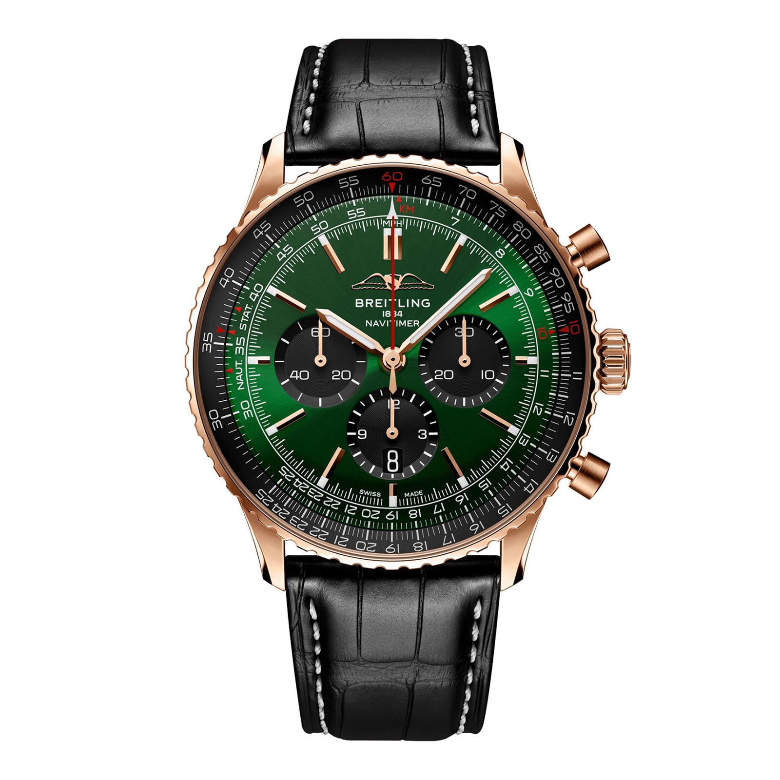 Reloj Breitling Navitimer Cronografo Oro rosa de 18 quilates 46 mm para hombre Cocodrilo verde RB0137241L1P1