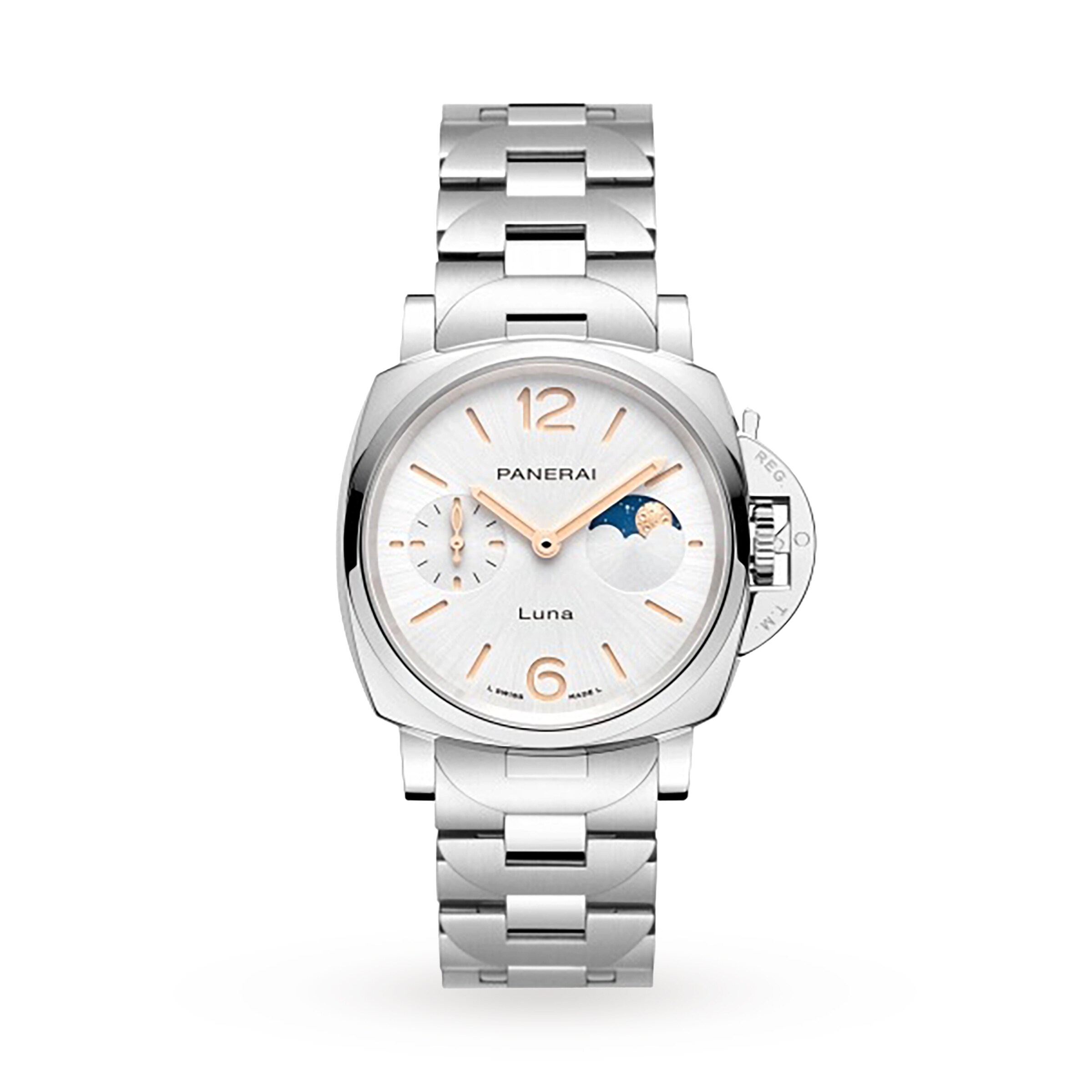 Reloj Panerai Luminor Due Luna 38 mm para mujer - Acero inoxidable PAM01301