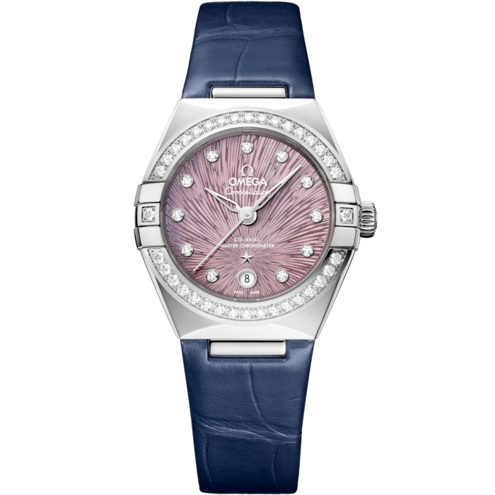 Omega Constellation Manhattan 29 131.18.29.20.60.001 Co-Axial Master Chronometer Acero Inoxidable Diamante Supernova Lila Aligator