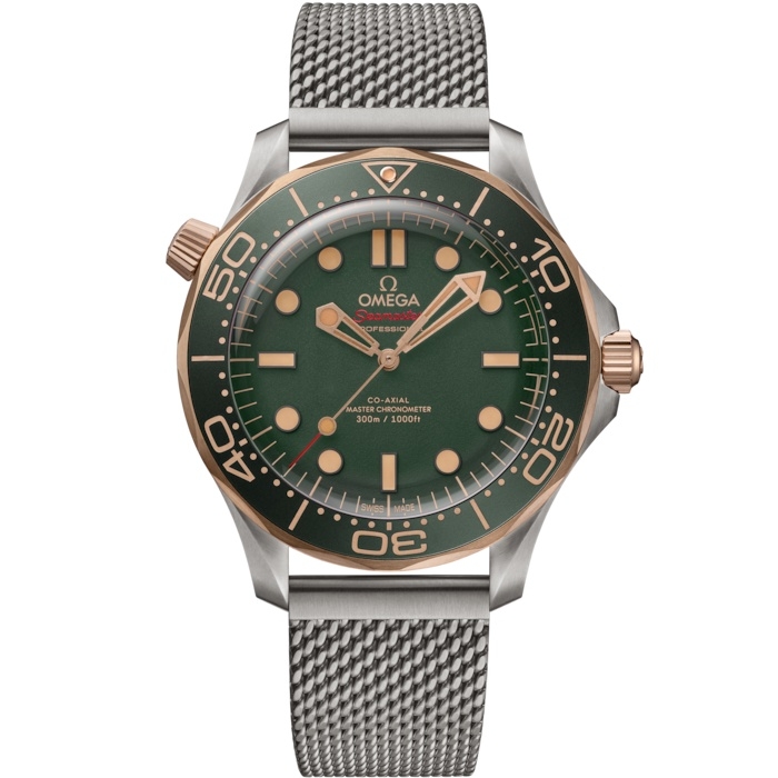 Omega Seamaster Diver 300M Master Co-Axial 42 210.90.42.20.10.001 Titanio Oro Bronce Verde Pulsera