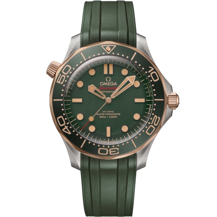 Omega Seamaster Diver 300M Master Co-Axial 42 210.92.42.20.10.001 Titanio Oro Bronce Verde Caucho