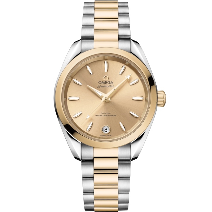 Omega Seamaster Aqua Terra 150M Shades Master Chronometer 34 220.20.34.20.08.001 Acero Inoxidable Oro Moonshine Champan Pulsera