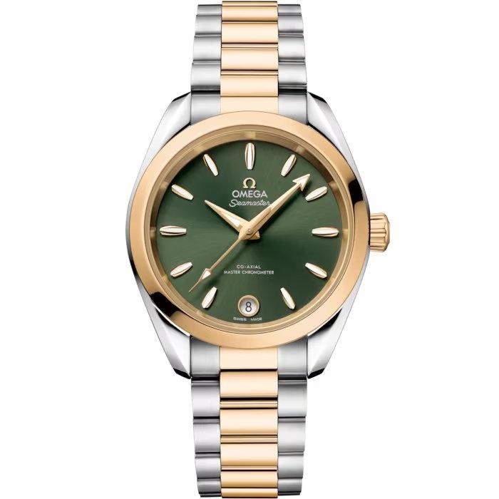 Omega Seamaster Aqua Terra 150M Shades Master Chronometer 34 220.20.34.20.10.002 Acero Inoxidable Oro Moonshine Verde Pulsera