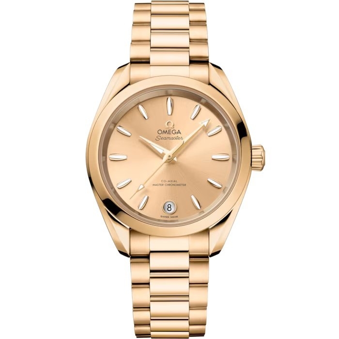 Omega Seamaster Aqua Terra 150M Shades Master Chronometer 34 220.50.34.20.08.001 Oro Moonshine Champan Pulsera
