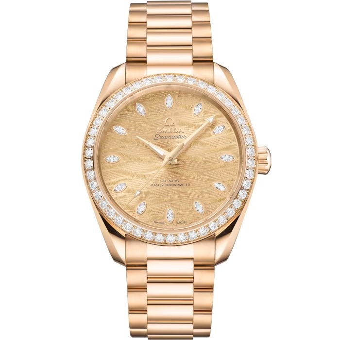 Omega Seamaster Aqua Terra 150M Master Chronometer 34 220.55.38.20.99.002 Oro Moonshine Diamante Champan Pulsera