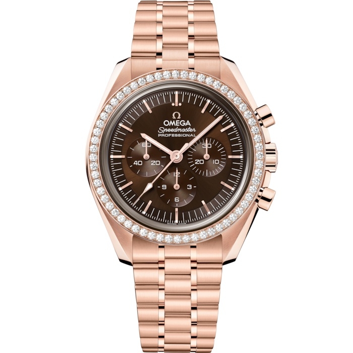 Omega Speedmaster Professional Moonwatch 3861 310.55.42.50.13.001 Oro Sedna Diamante Marron Pulsera