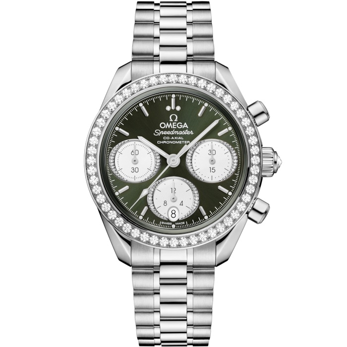 Omega Speedmaster Date 38 324.15.38.50.60.001 Acero Inoxidable Diamante Verde Pulsera